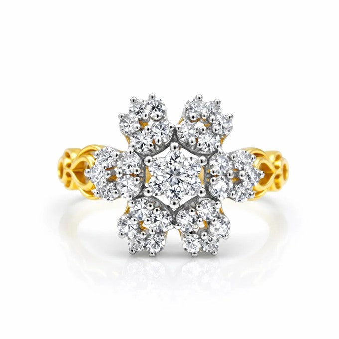Fawaz Jewellers – VVS1 Diamond Cluster | 21K Yellow Gold | Royal Floral Design