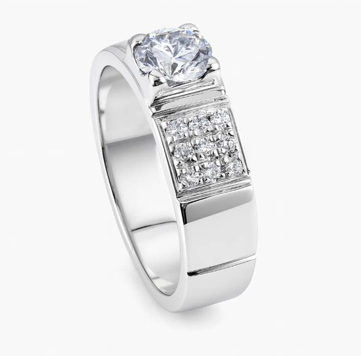 FJ 430 – Classic Silver Triple-Panel Moissanite Band