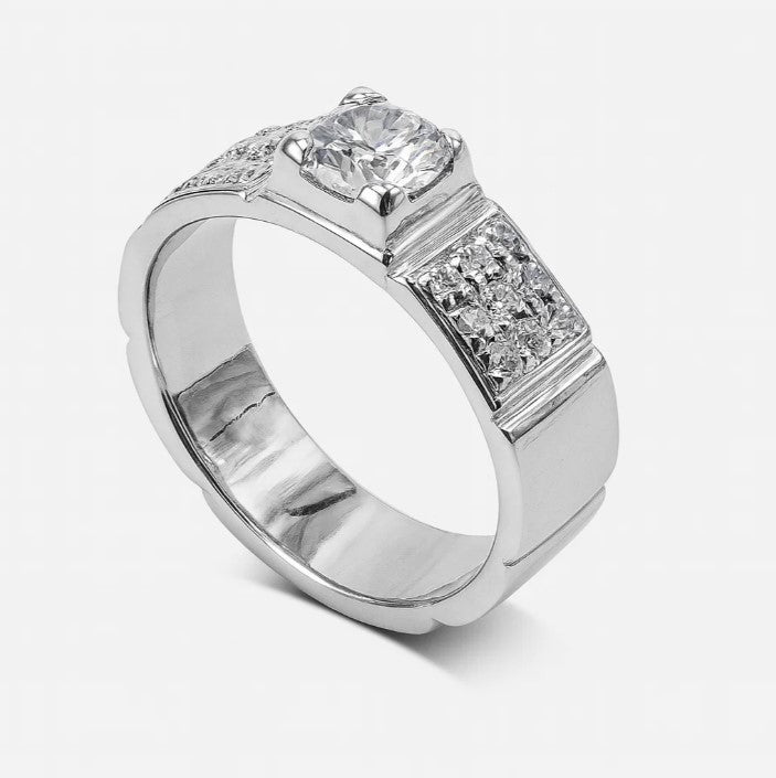 FJ 430 – Classic Silver Triple-Panel Moissanite Band