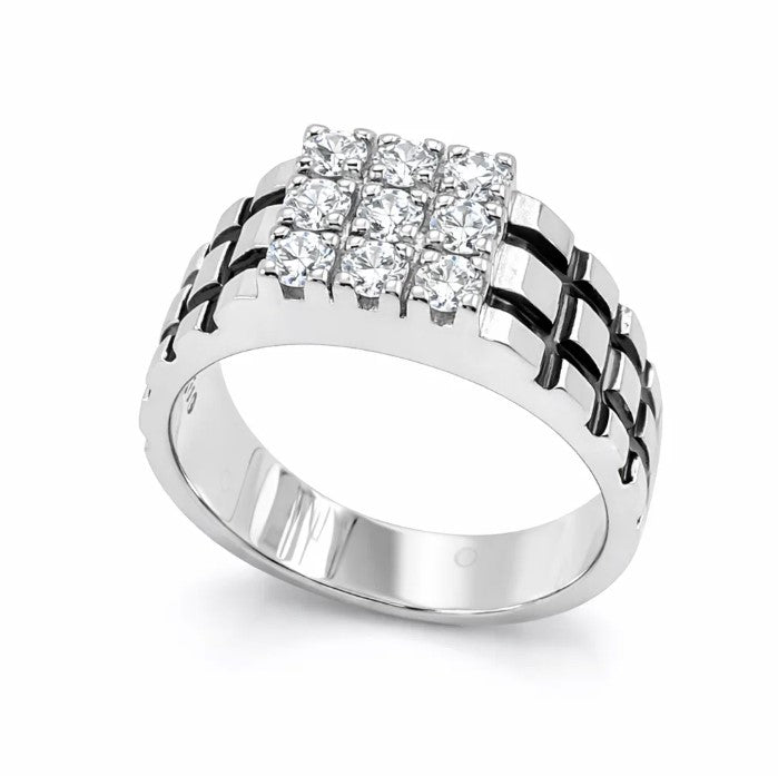 Fawaz Jewellers Royal Cluster Silver Ring – Bold Brilliance & Modern Luxury