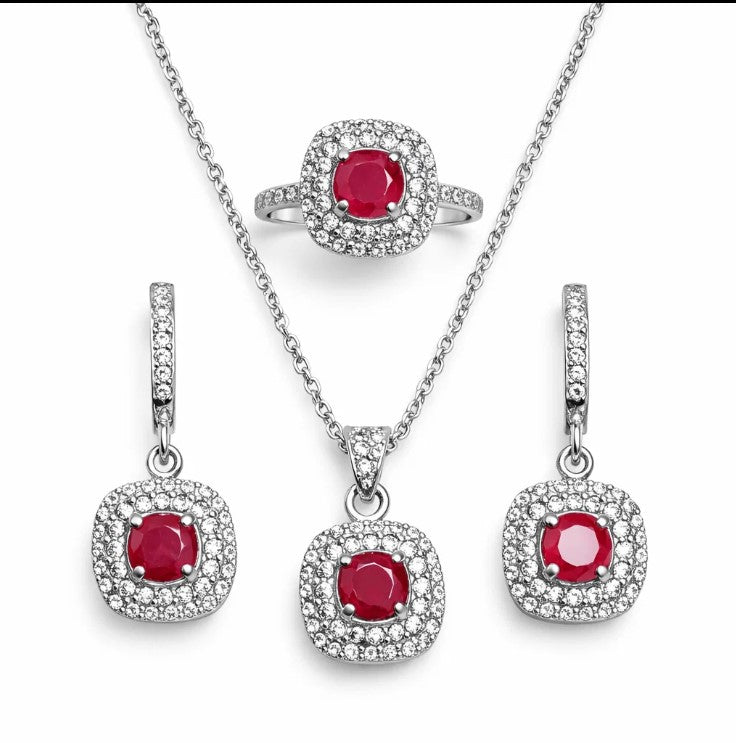 FJ 957 Royal Red Sterling Silver Necklace Set