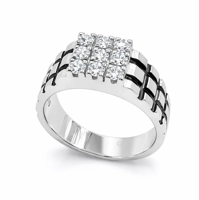 Fawaz Jewellers Royal Cluster Silver Ring – Bold Brilliance & Modern Luxury