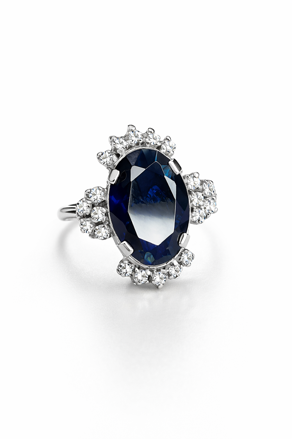 Oval Blue Sapphire & Moissanite Halo Ring in 925 Moh Silver – Fawaz Jewellers