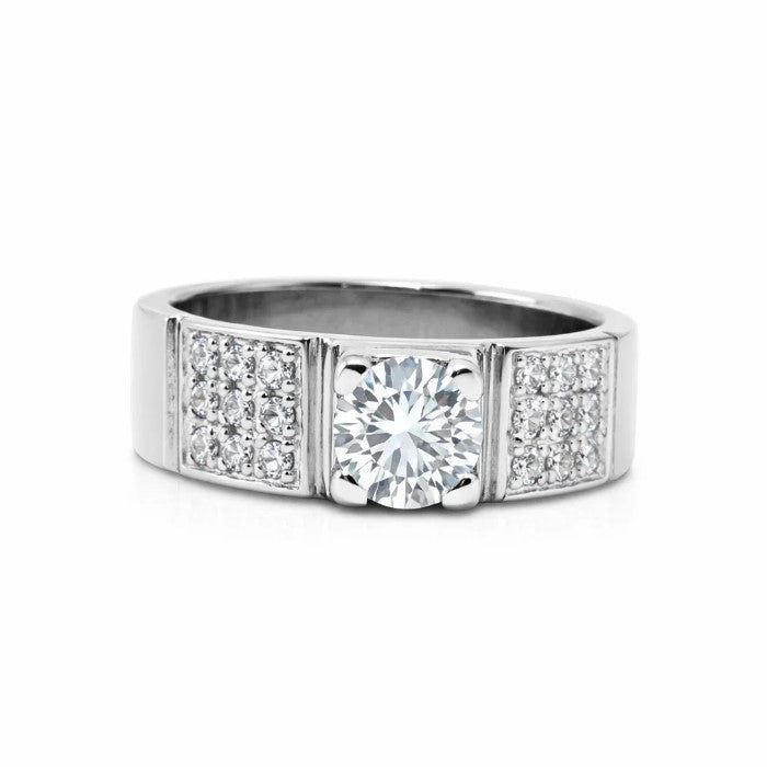 Fawaz Jewellers Luxury Three-Stone Diamond Style Ring – Elegant Silver Finish