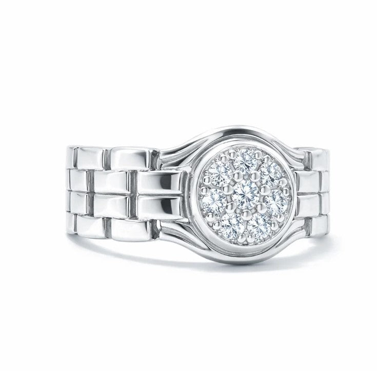 Fawaz Jewellers Elegant Cluster Diamond Style Ring – Premium Silver Finish