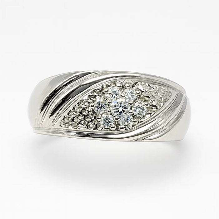 FJ 423 – Palladium Floral Cluster Diamond Band