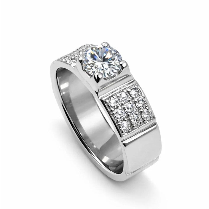 Fawaz Jewellers Luxury Three-Stone Diamond Style Ring – Elegant Silver Finish
