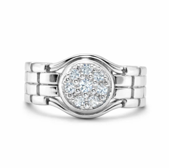 Fawaz Jewellers Elegant Cluster Diamond Style Ring – Premium Silver Finish