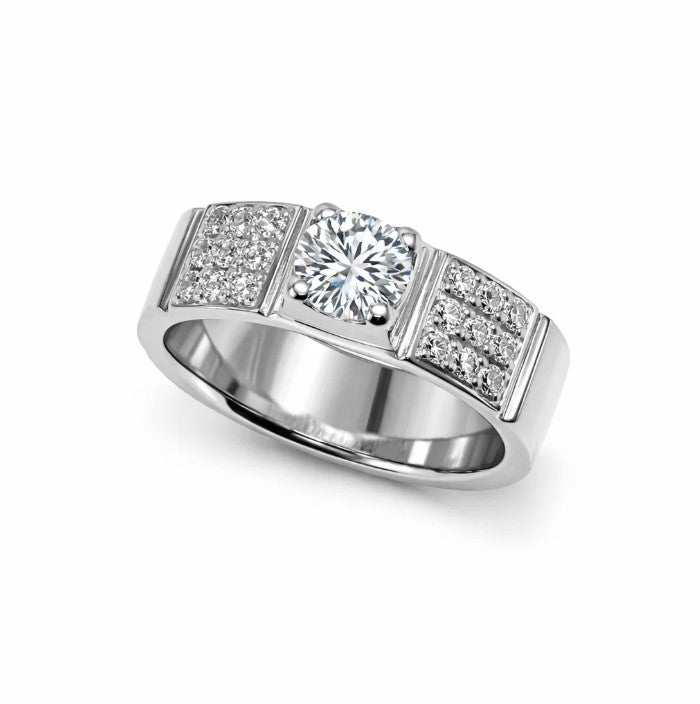 Fawaz Jewellers Luxury Three-Stone Diamond Style Ring – Elegant Silver Finish