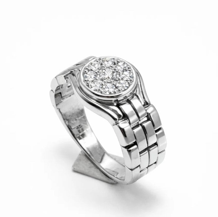 Fawaz Jewellers Elegant Cluster Diamond Style Ring – Premium Silver Finish