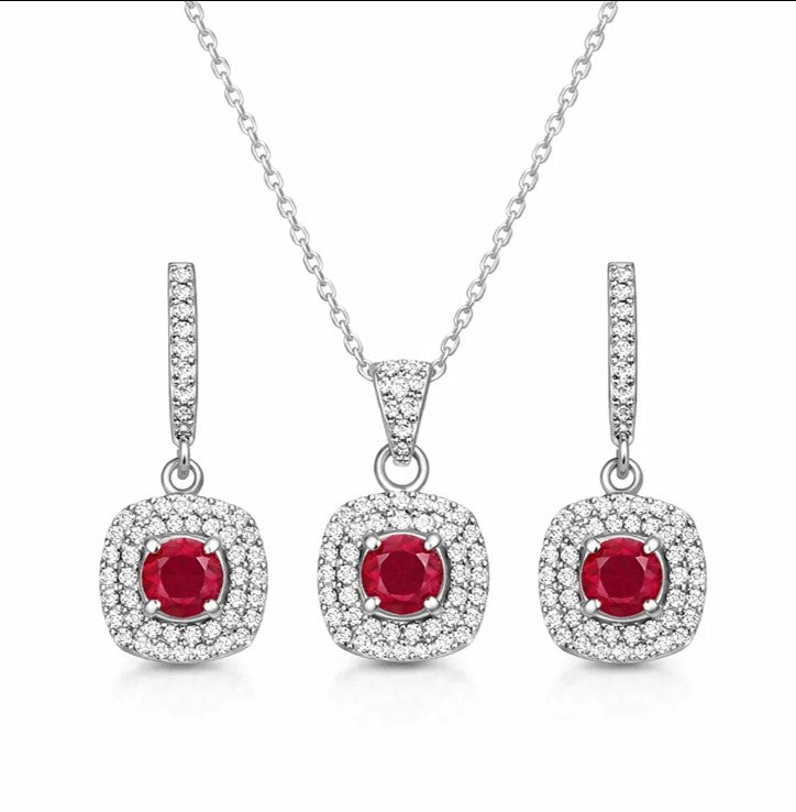 FJ 957 Royal Red Sterling Silver Necklace Set