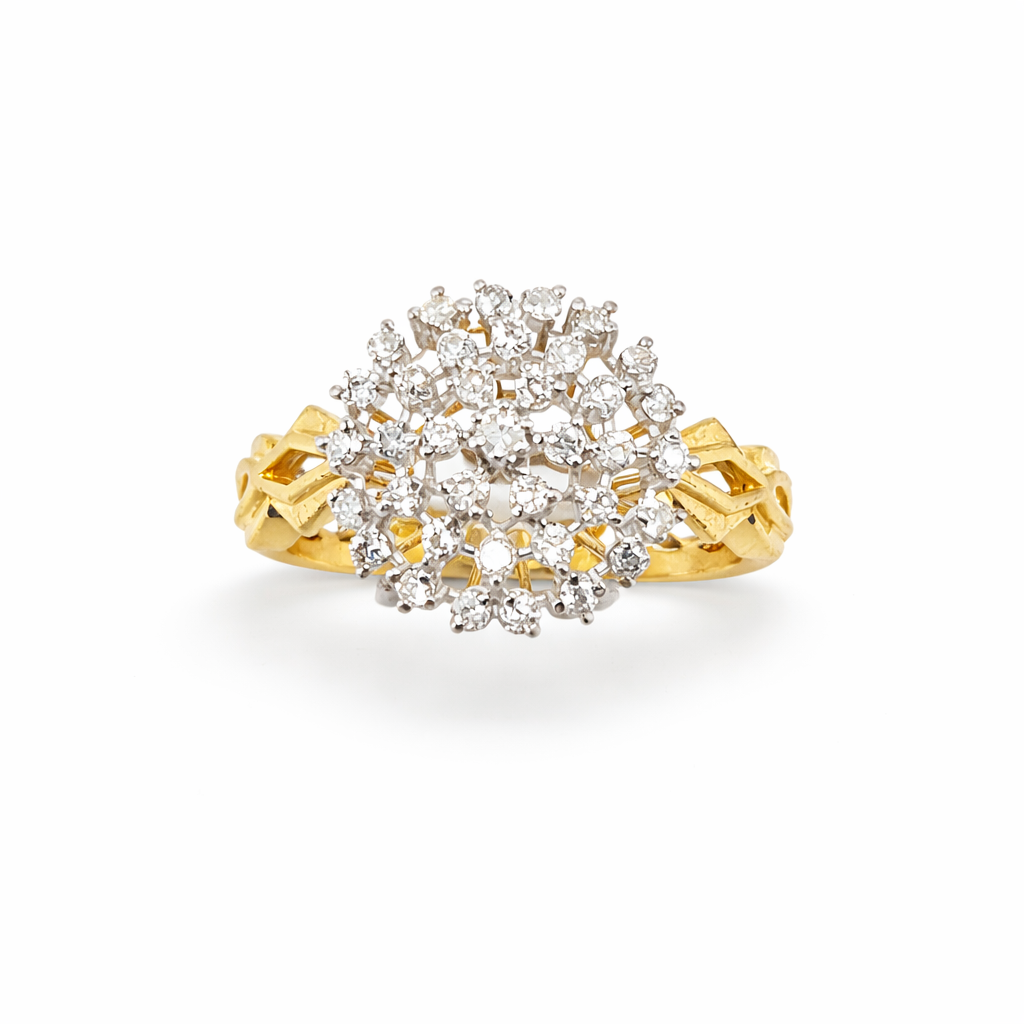 FJ 21K Gold Square Diamond Cluster Ring – 0.55 CT Brilliant Cut