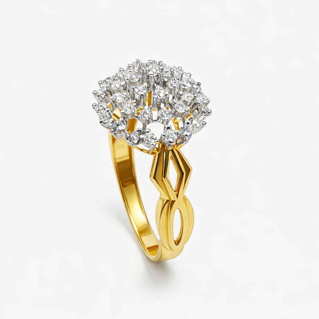 FJ 21K Gold Square Diamond Cluster Ring – 0.55 CT Brilliant Cut