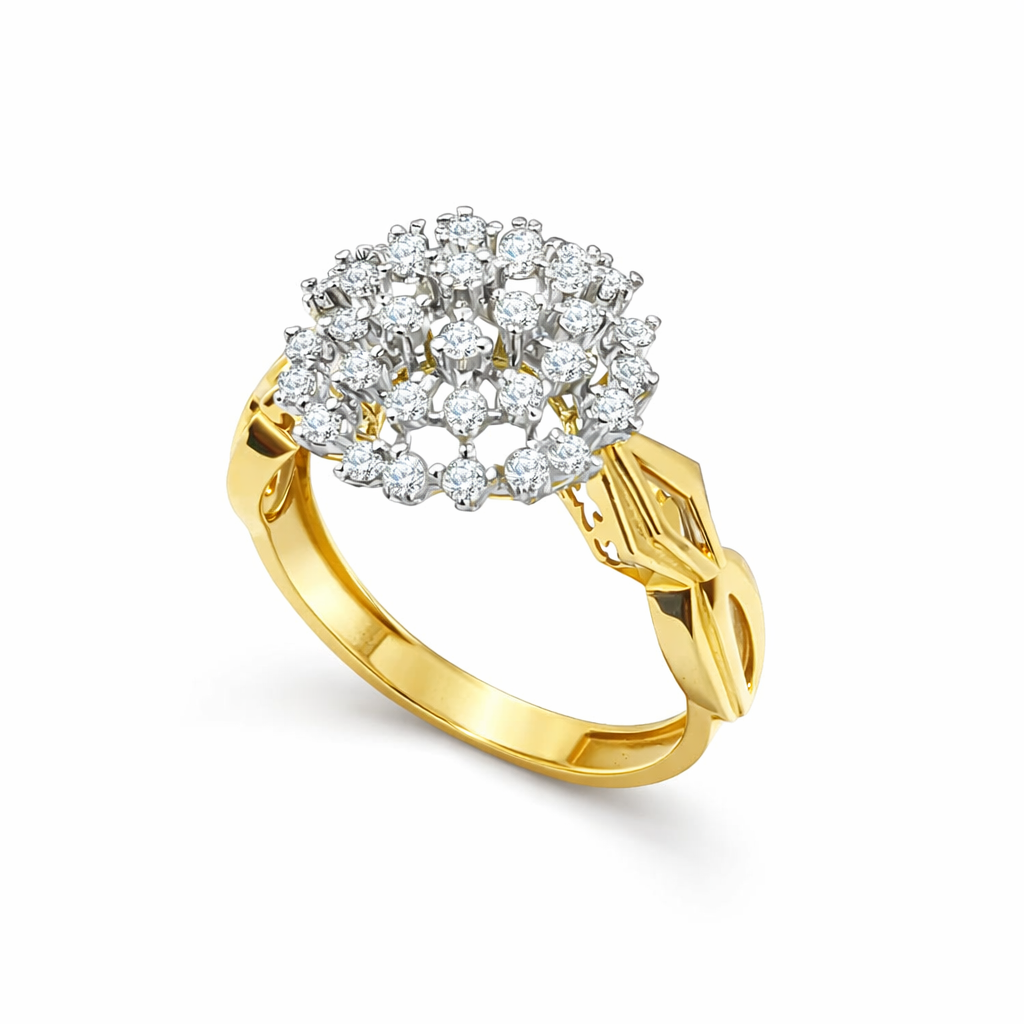 FJ 21K Gold Square Diamond Cluster Ring – 0.55 CT Brilliant Cut