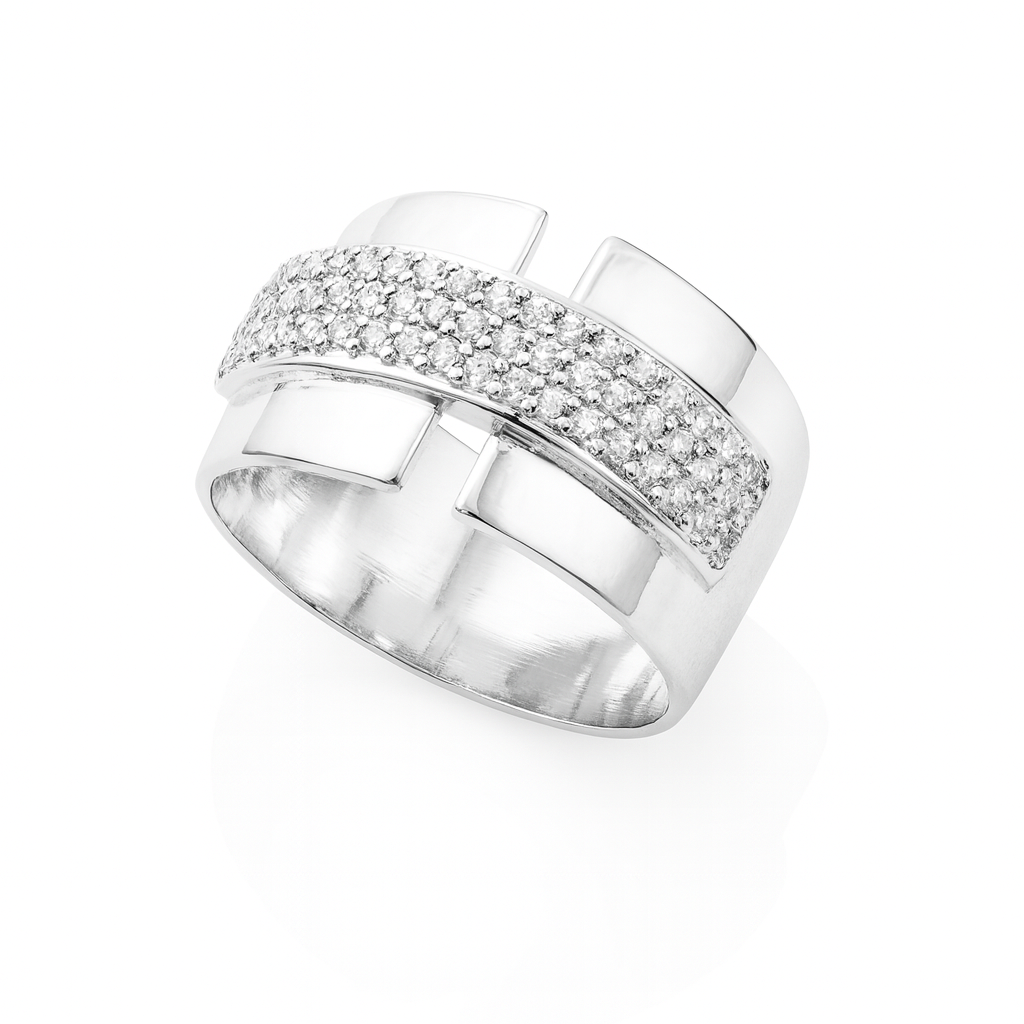 FJ 422 – Modern Silver Moissanite Ring