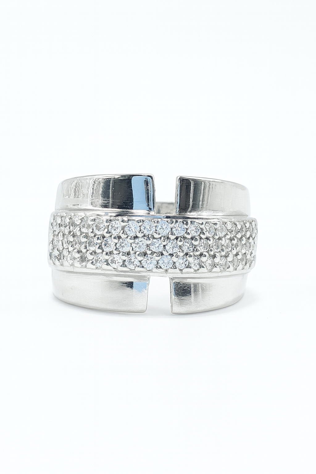 FJ 422 – Modern Silver Moissanite Ring