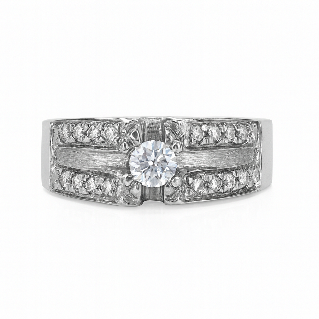 FJ 423 – Dual-Row Silver Moissanite Statement Ring