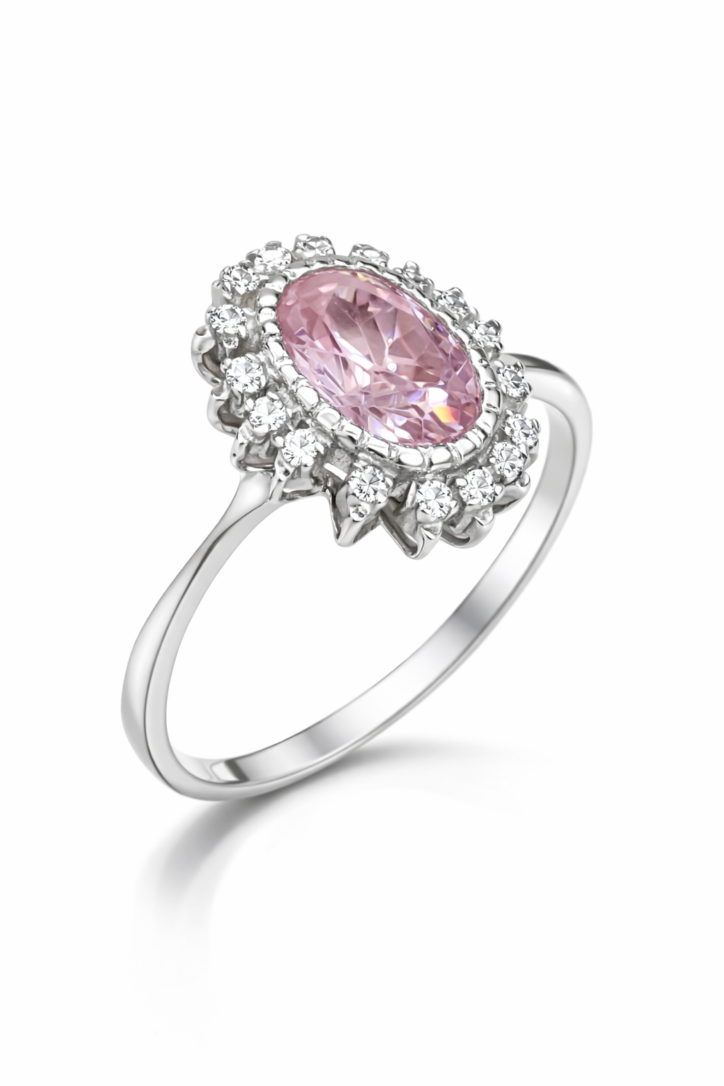 Oval Ruby & Moissanite Halo Ring by Fawaz Jewellers – Elegant Silver Finish