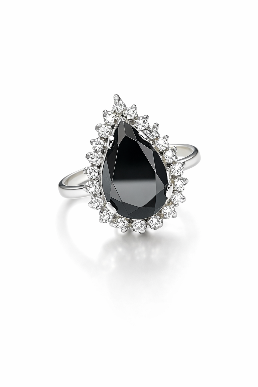 Pear-Cut Black Onyx & Moissanite Halo Ring by Fawaz Jewellers