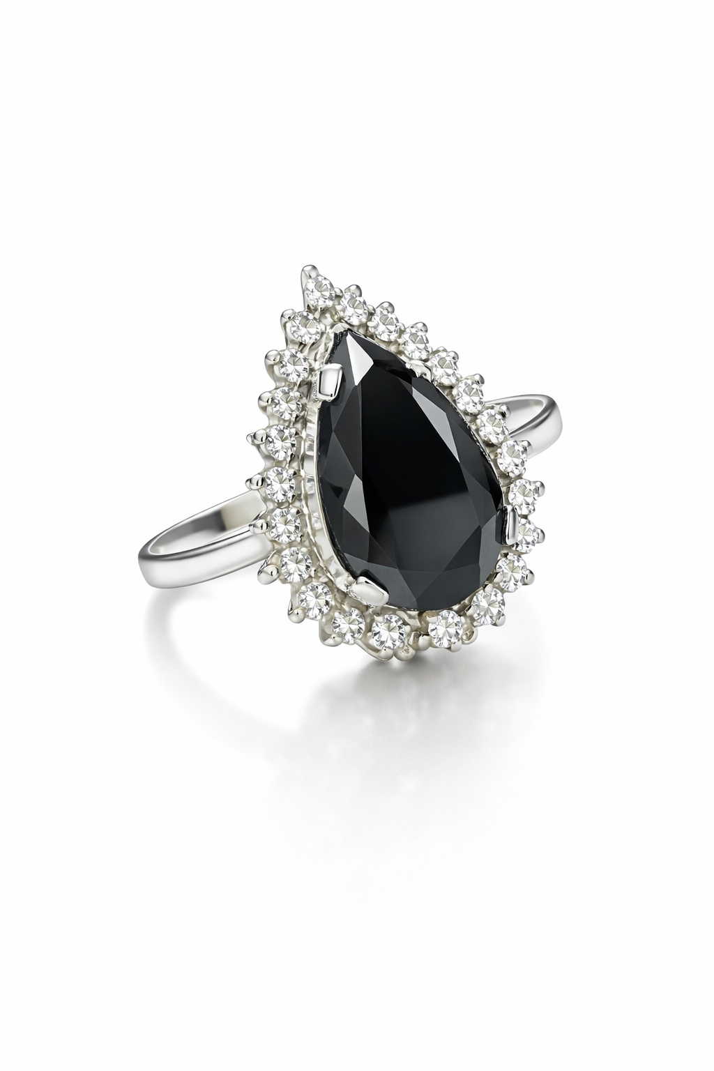 Pear-Cut Black Onyx & Moissanite Halo Ring by Fawaz Jewellers