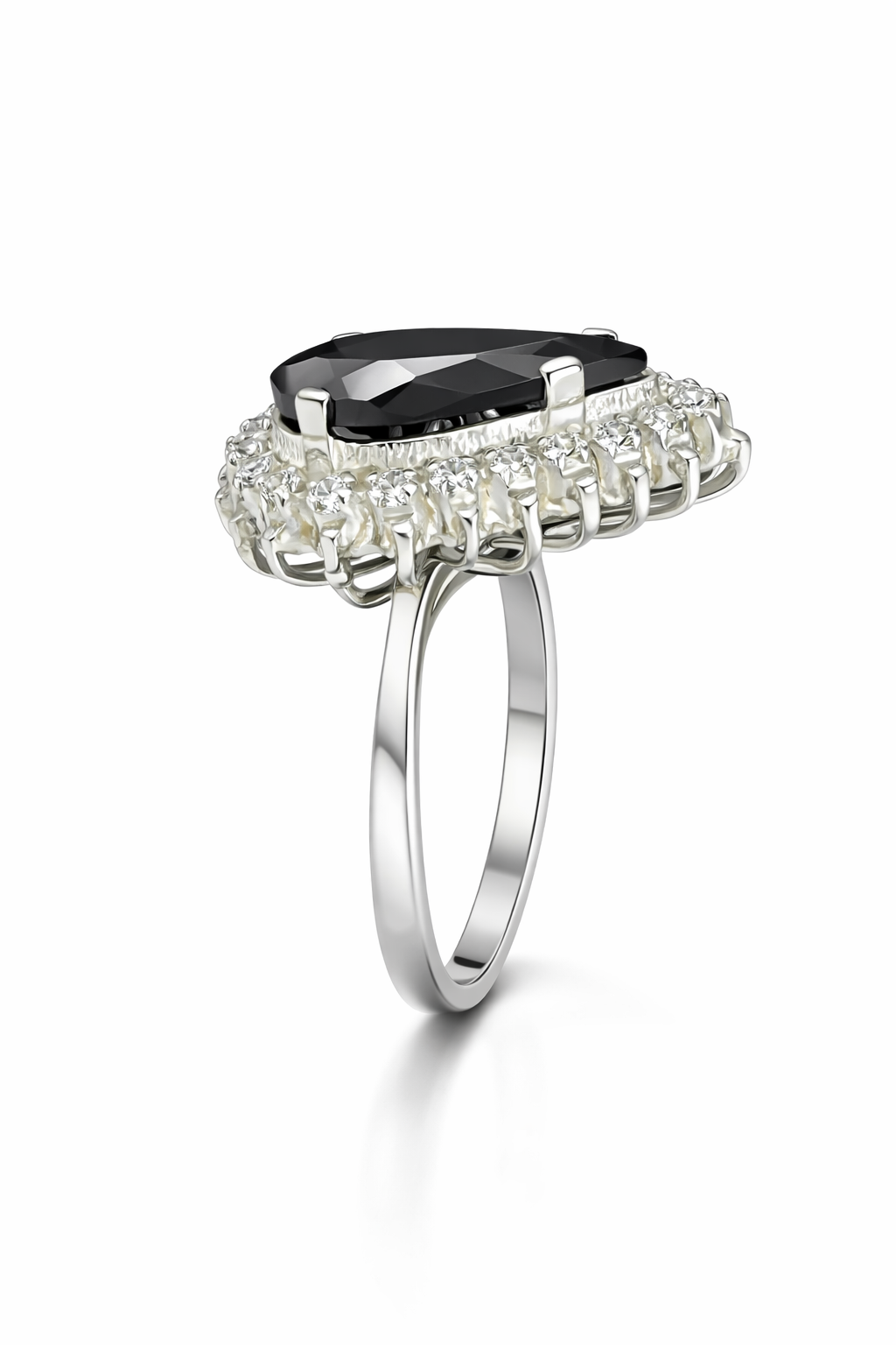 Pear-Cut Black Onyx & Moissanite Halo Ring by Fawaz Jewellers