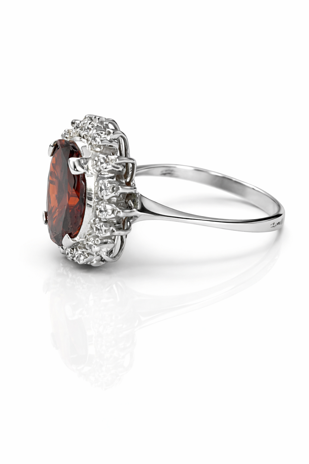 Oval Ruby & Moissanite Halo Silver Ring by Fawaz Jewellers