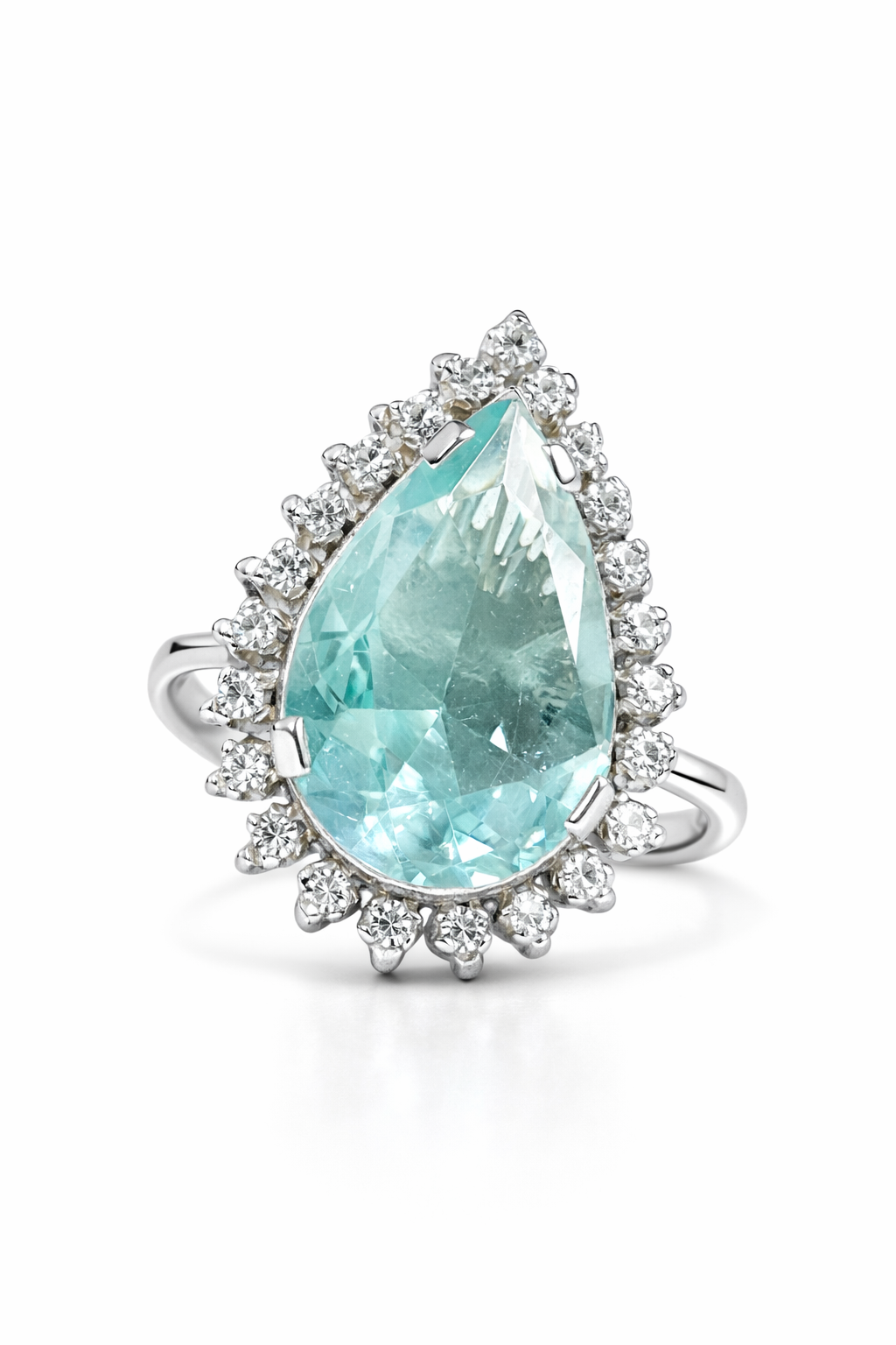Pear Cut Aquamarine & Moissanite Halo Ring in 925 Moh Silver – Fawaz Jewellers
