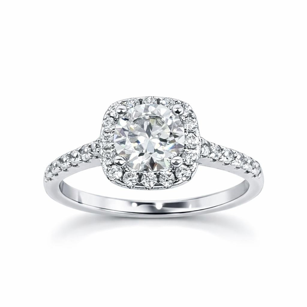 Ladies Moissanite Cushion Halo Ring in 925 Sterling Silver – Fawaz Jewellers