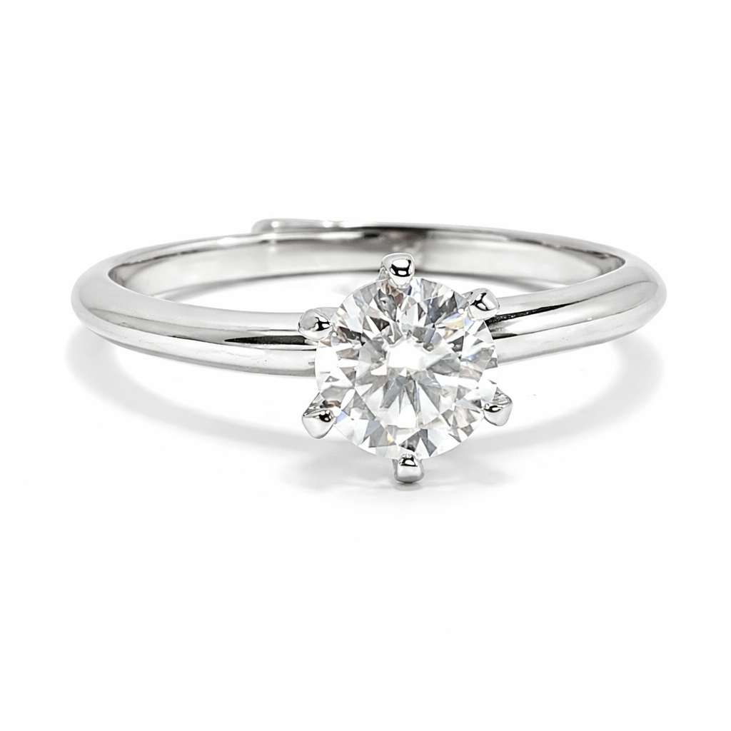 Ladies Round Cut Solitaire Moissanite Ring in 925 Sterling Silver – Fawaz Jewellers