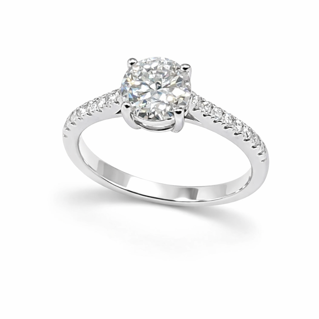 Ladies Classic Moissanite Solitaire Ring with Pavé Shoulders in 925 Sterling Silver – Fawaz Jewellers