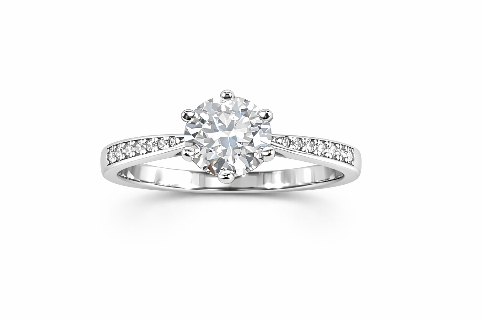 Ladies Round Moissanite Solitaire Ring with Pavé Band in 925 Sterling Silver – Fawaz Jewellers