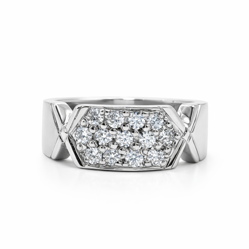 Fawaz Jewellers Imperial Cluster Silver Ring – Bold Brilliance & Modern Prestige