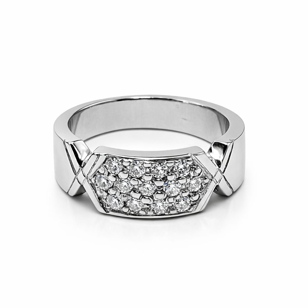 Fawaz Jewellers Imperial Cluster Silver Ring – Bold Brilliance & Modern Prestige