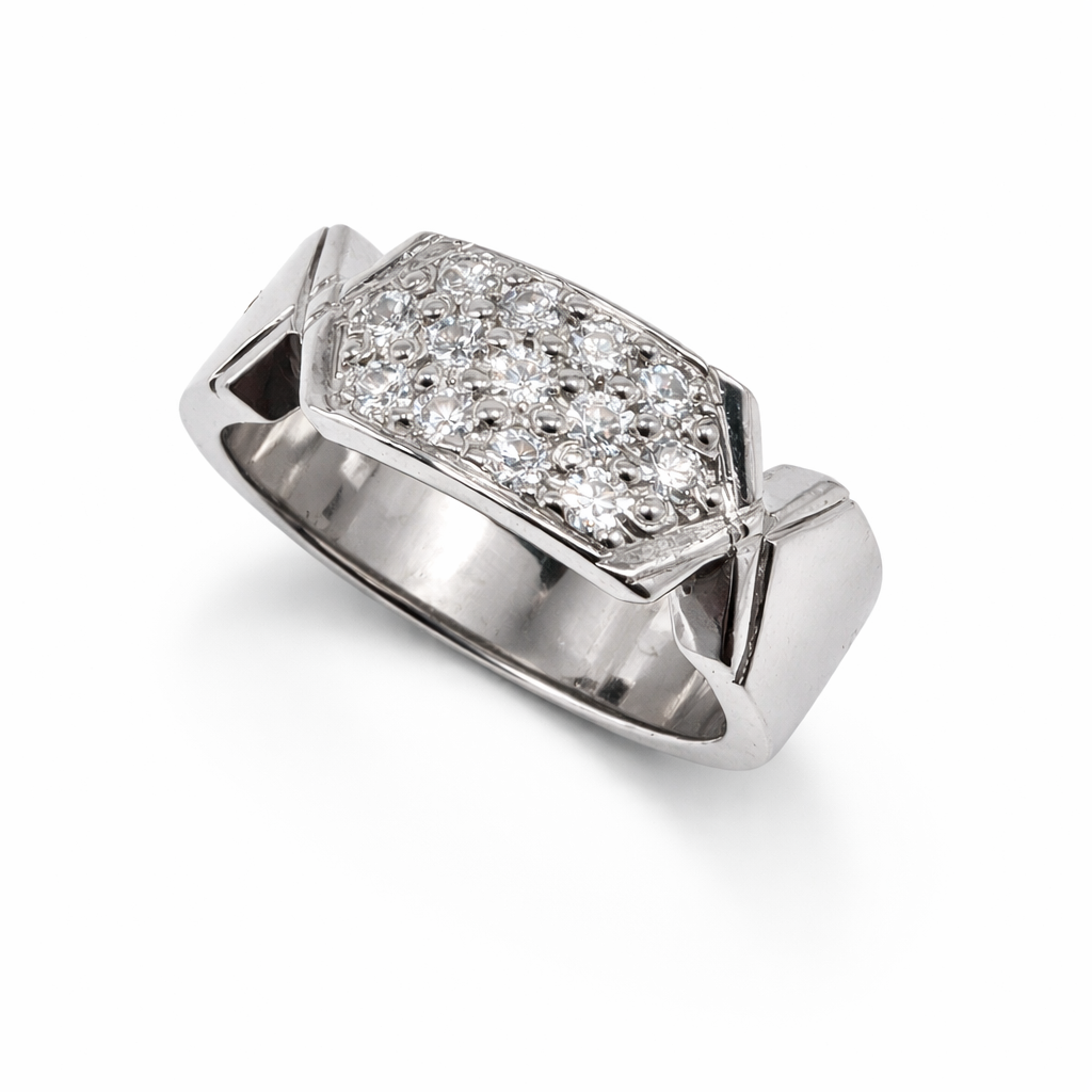 Fawaz Jewellers Imperial Cluster Silver Ring – Bold Brilliance & Modern Prestige