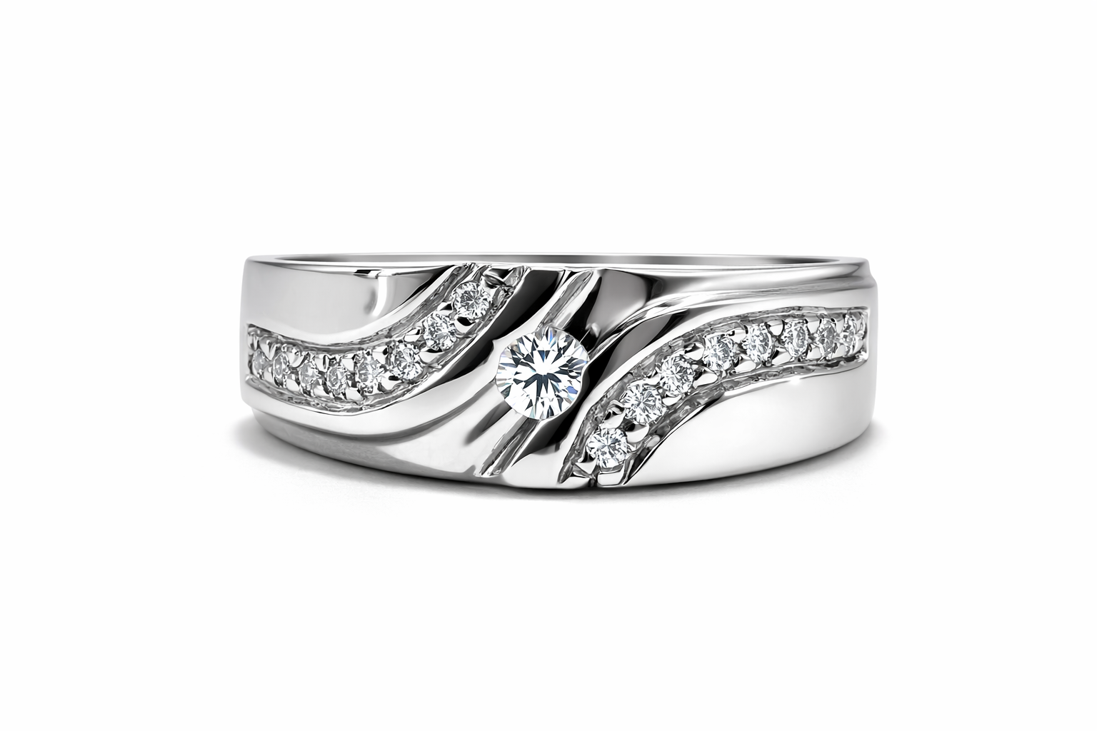 Fawaz Jewellers Silver Wave Diamond Moissanite Ring – Elegant Flow & Refined Sparkle