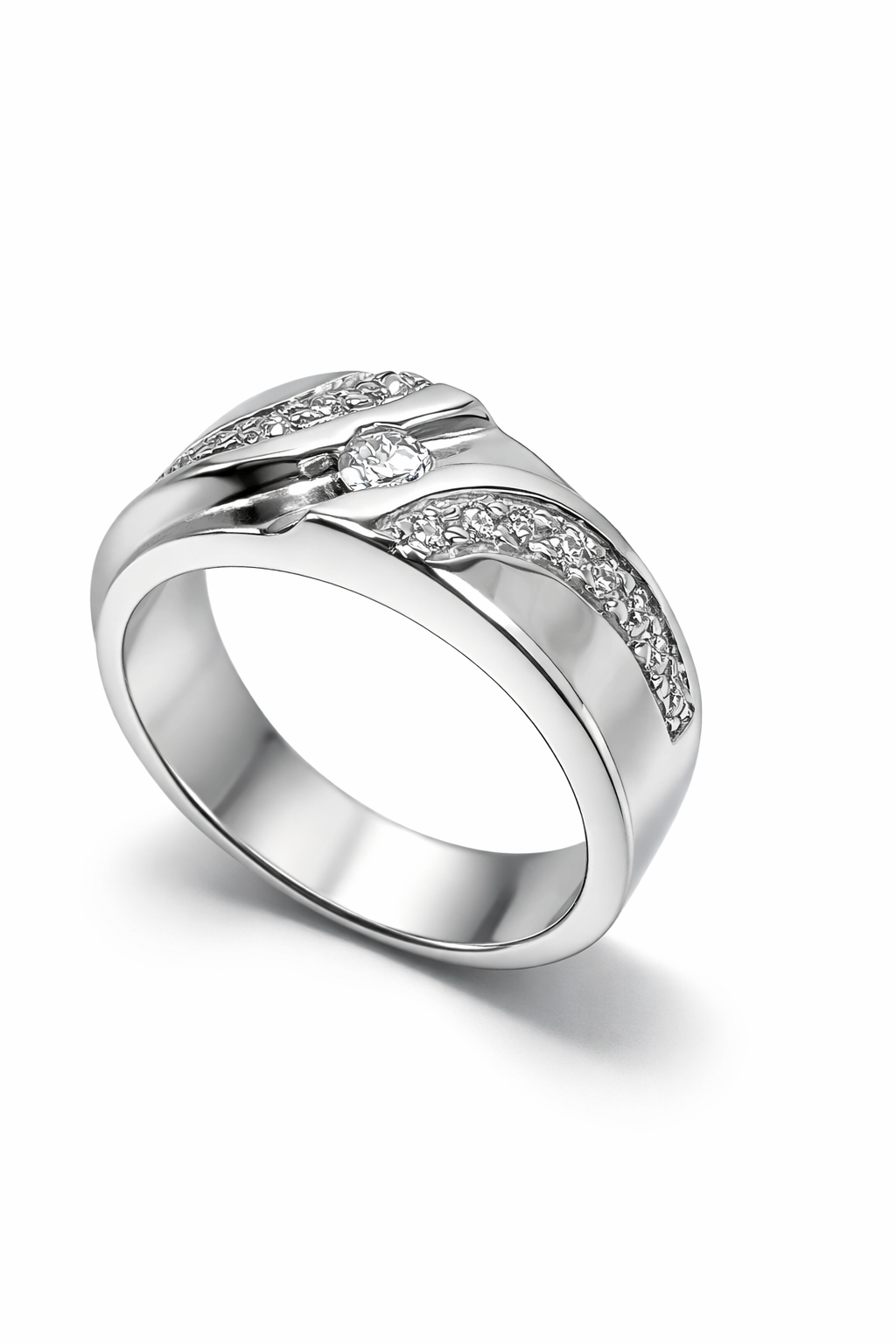 Fawaz Jewellers Silver Wave Diamond Moissanite Ring – Elegant Flow & Refined Sparkle