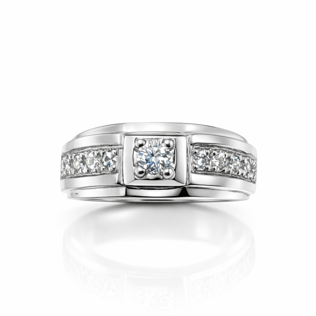 Fawaz Jewellers Regal Square Silver Ring – Strength, Sparkle & Timeless Style