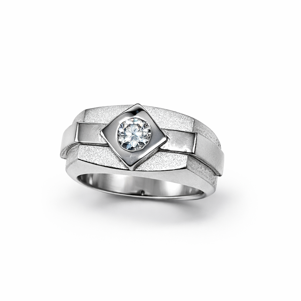Fawaz Jewellers Prestige Diamond Silver Ring – Modern Strength & Refined Brilliance
