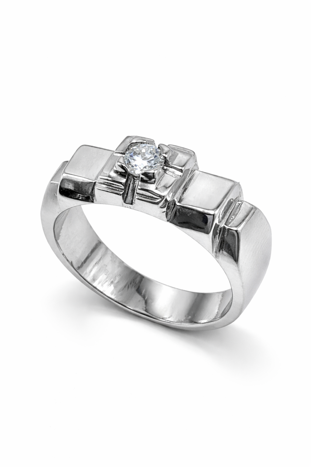 Fawaz Jewellers Silver Moissanite Geometric Statement Ring – Bold Modern Elegance