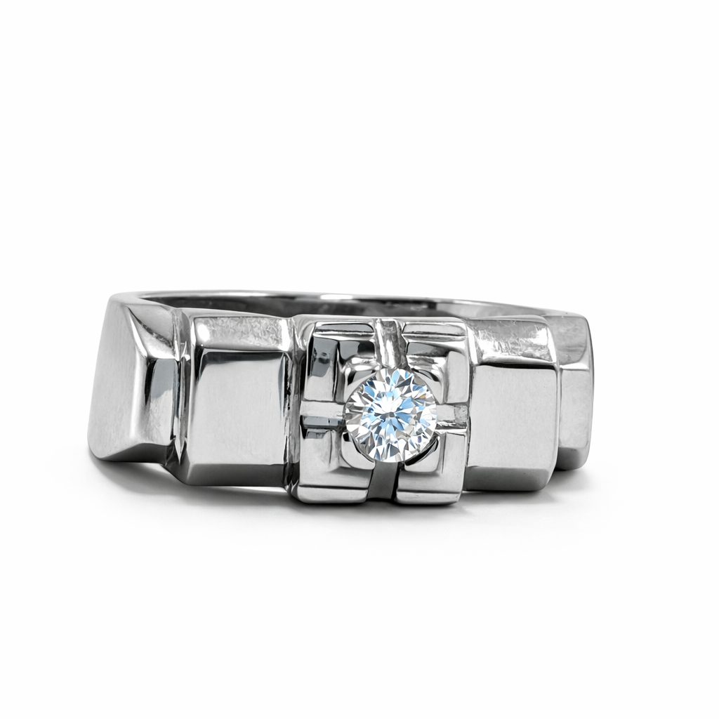 Fawaz Jewellers Silver Moissanite Geometric Statement Ring – Bold Modern Elegance