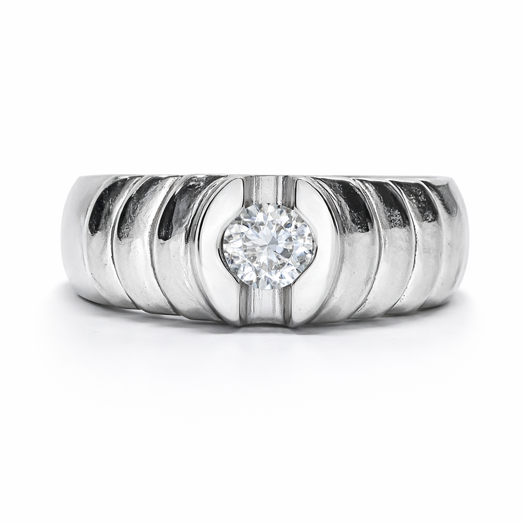 Fawaz Jewellers Silver Moissanite Geometric Statement Ring – Bold Modern Elegance