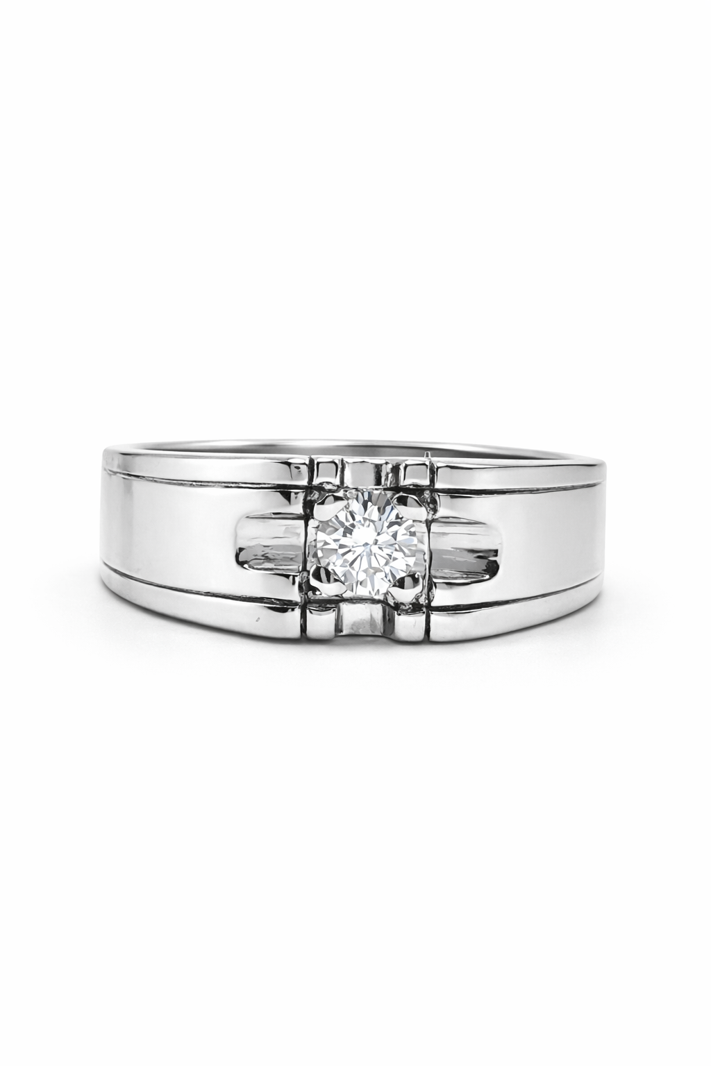 Fawaz Jewellers Certified Moissanite Silver Band – Modern Statement Ring with Brilliant Sparkle