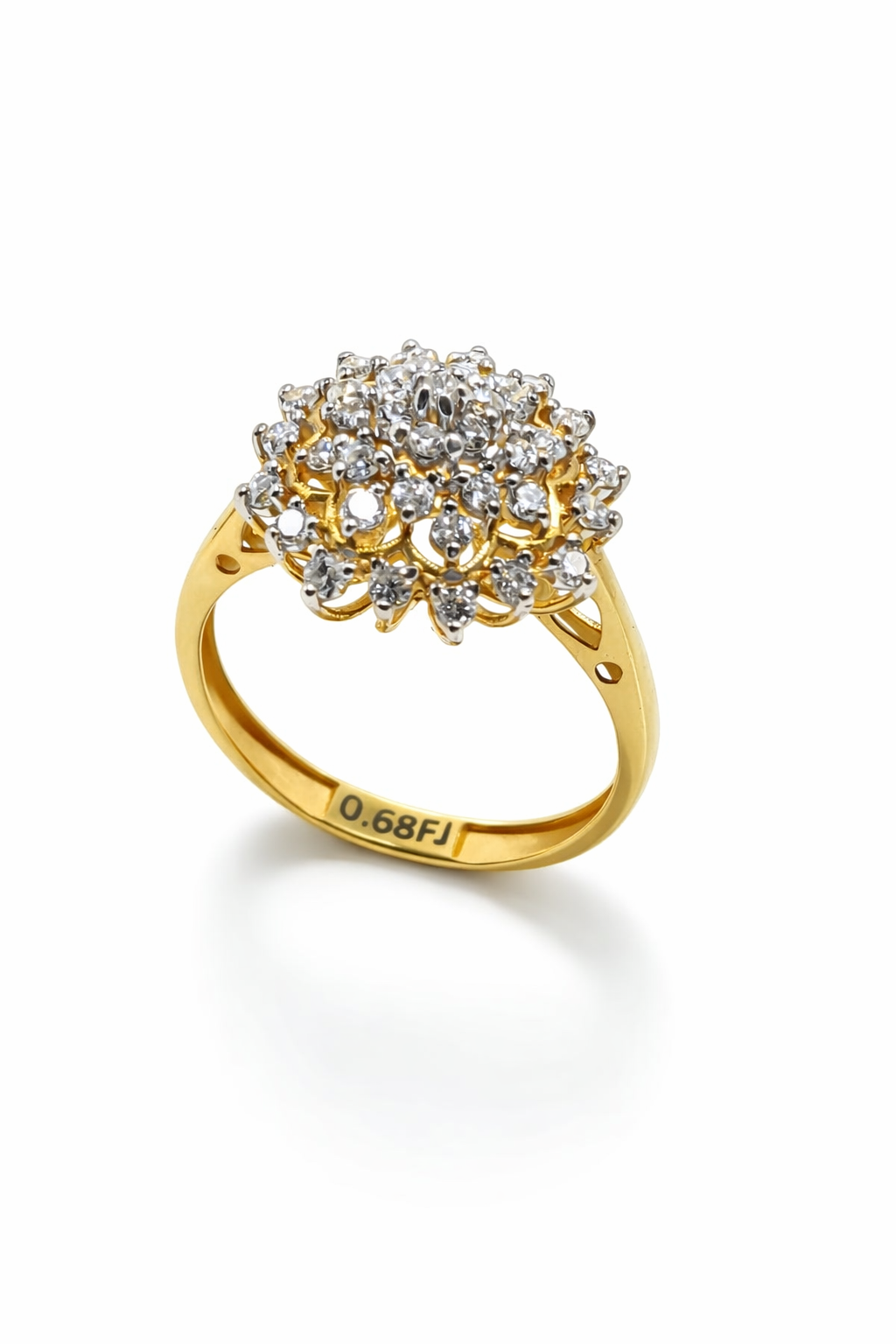 Fawaz Jewellers 21K Gold Diamond Cluster Ring – 0.68ct Pavé Diamonds | Floral Statement Design