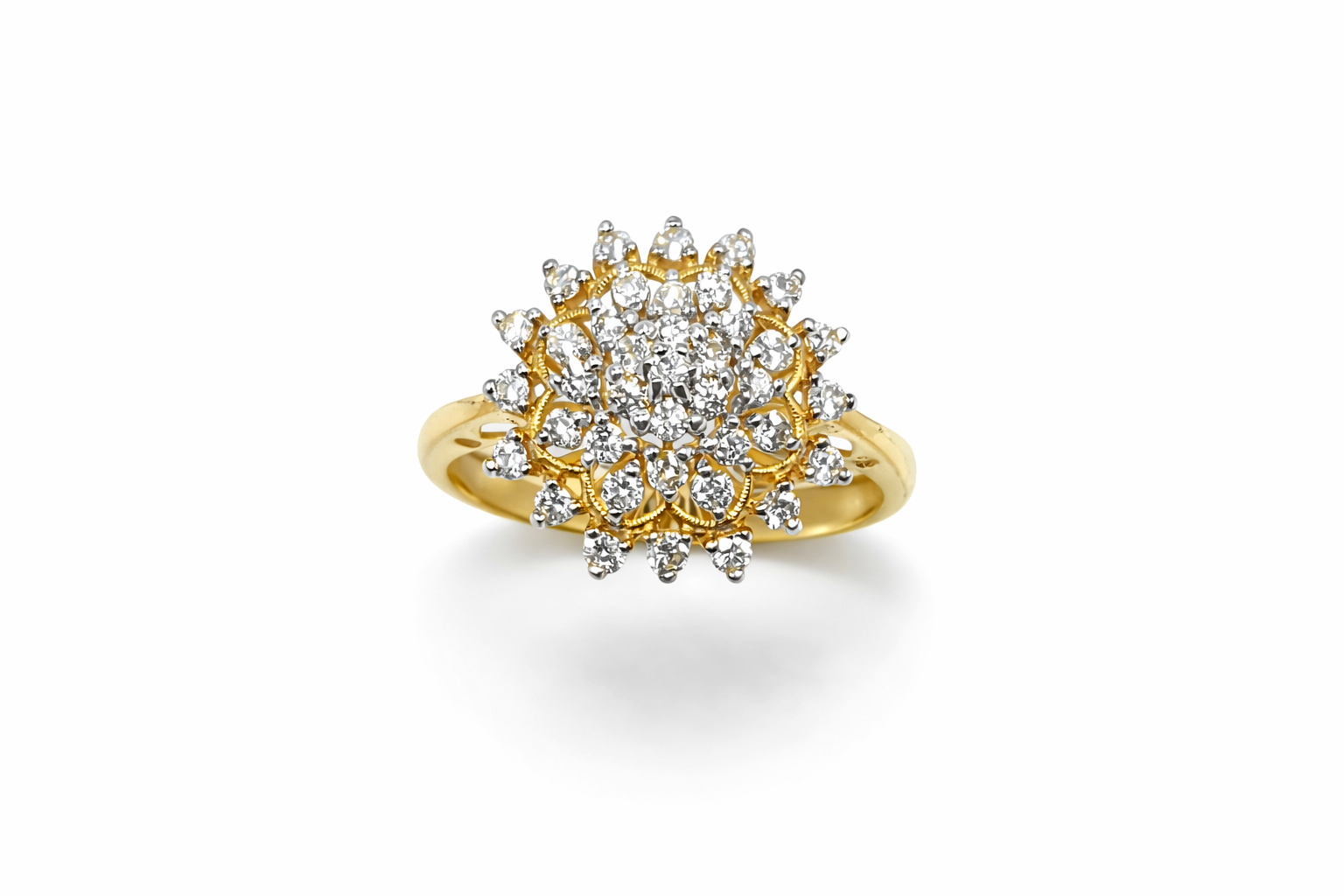 Fawaz Jewellers 21K Gold Diamond Cluster Ring – 0.68ct Pavé Diamonds | Floral Statement Design