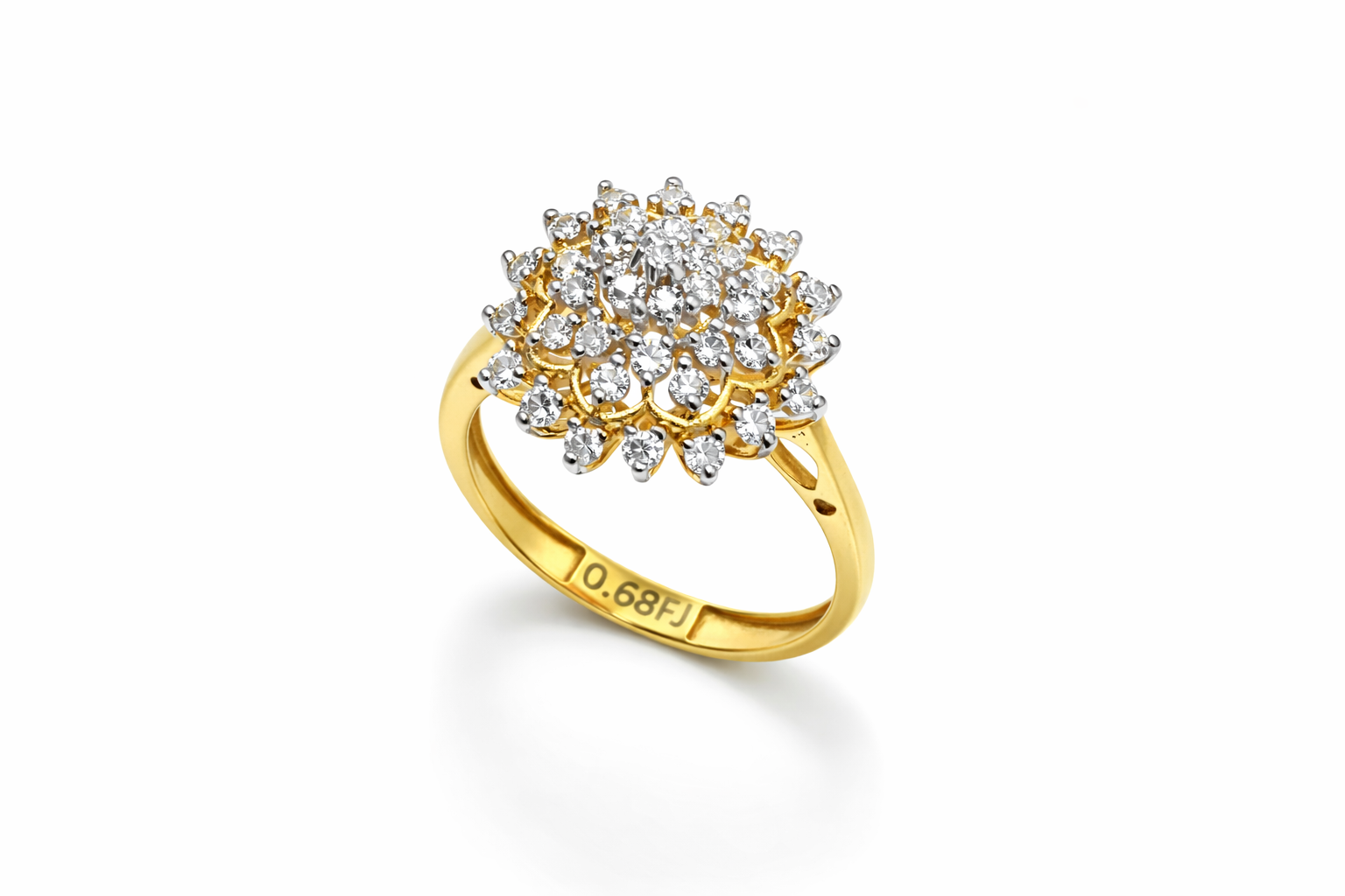 Fawaz Jewellers 21K Gold Diamond Cluster Ring – 0.68ct Pavé Diamonds | Floral Statement Design