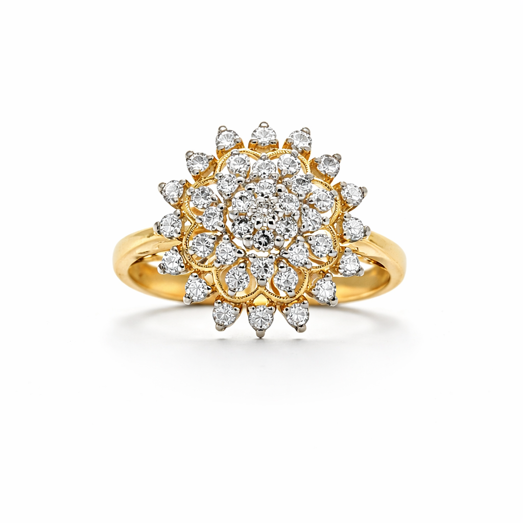 Fawaz Jewellers 21K Gold Diamond Cluster Ring – 0.68ct Pavé Diamonds | Floral Statement Design