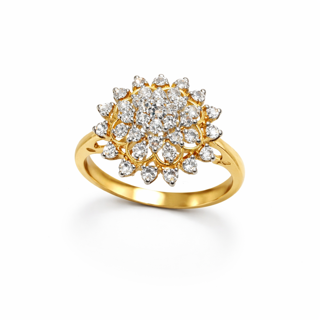 Fawaz Jewellers 21K Gold Diamond Cluster Ring – 0.68ct Pavé Diamonds | Floral Statement Design
