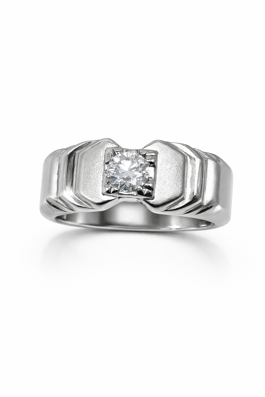 Fawaz Jewellers Certified Moissanite Silver Band – Bold Textured Statement Ring