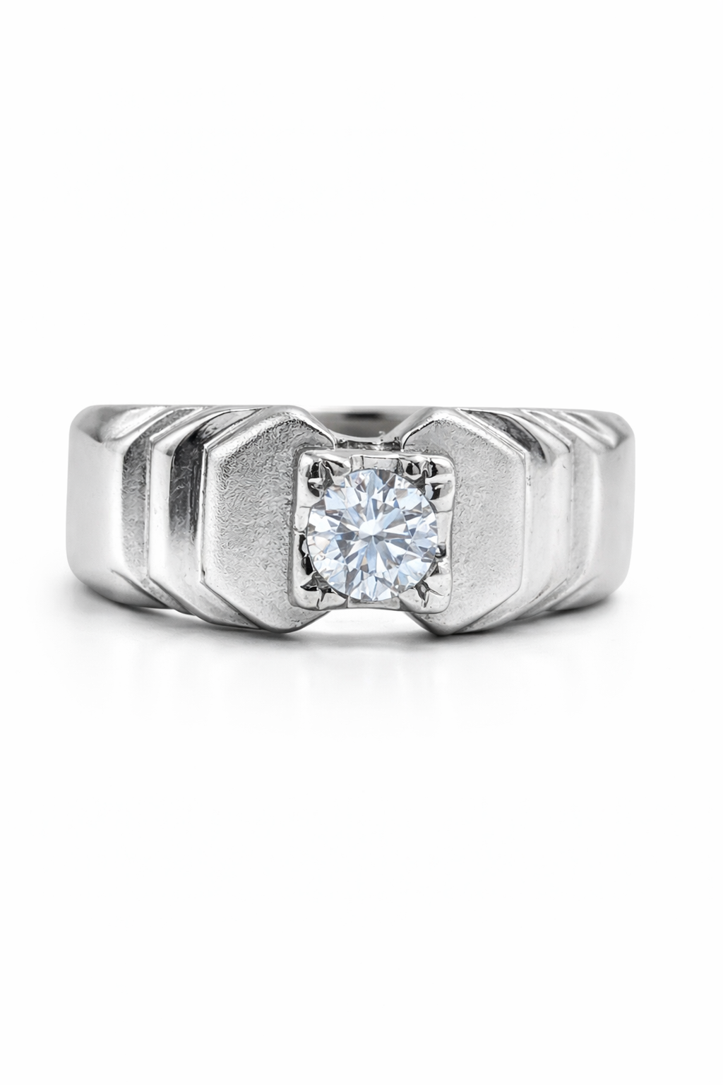 Fawaz Jewellers Certified Moissanite Silver Band – Bold Textured Statement Ring