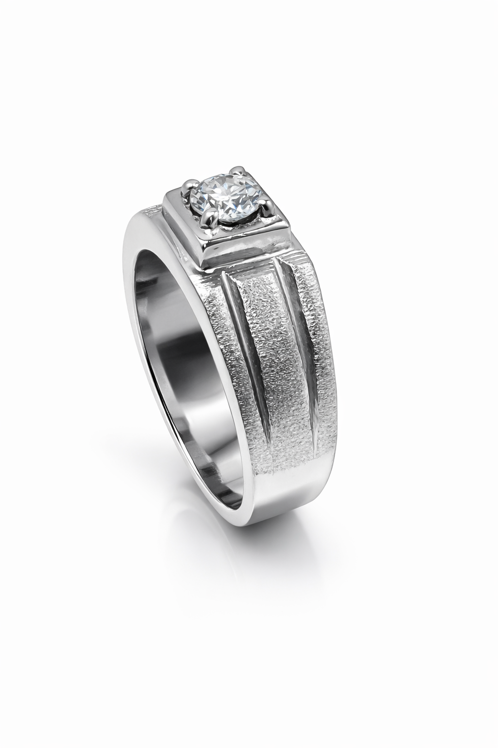 Fawaz Jewellers Certified Moissanite Silver Band – Classic Textured Square Setting Ring